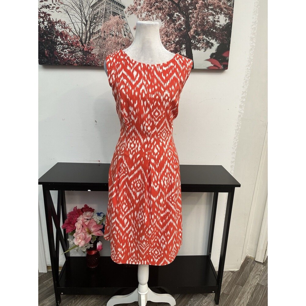 DB Established 1962 Dressbarn Size 16 Orange White Ikat Geometric A-Line Dress